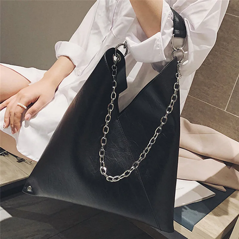 

Модные женские сумки на плечо в стиле ретро на цепочке, черная простая кожаная сумка, сумки через плечо, женская брендовая вместительная сумка-тоут