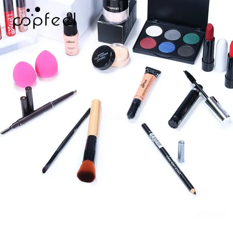 

8/16 Pcs POPFEEL ALL IN ONE Full Starter Makeup Kit Eyeshadow Lip Gloss Lipstick Brushes Eyebrow Concealer Beauty Cosmetic Bag
