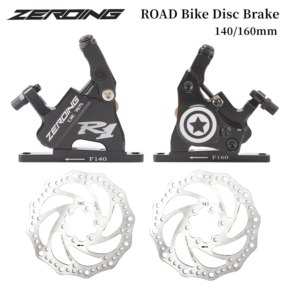 

ZEROING Road Bike Hydraulic Disc Brake Gravel Flat Mount CX Rotor Brake Bicycle Caliper CNC Mechanical Wire Pull Metal Pads 105