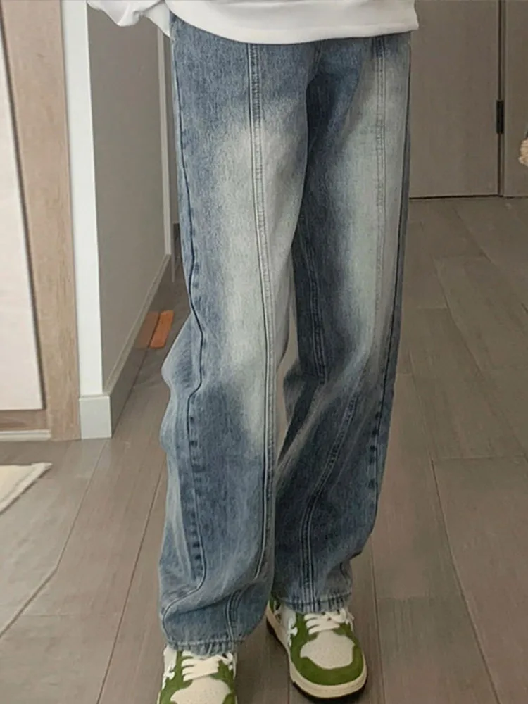 

Women's Vintage Blue Straight Jeans 2022 Spring New Design Female Fashion Casual Pants Loose And Thin High Waist Wide Leg Pants
