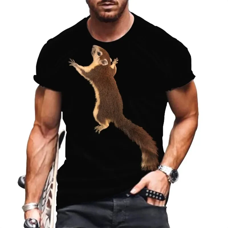 

Squirrel 3D Digital Printed Men's T-shirts Summer Animal Pattern Casual Crew Neck Short Sleeve Tops Oversized Men Cloys Clothing