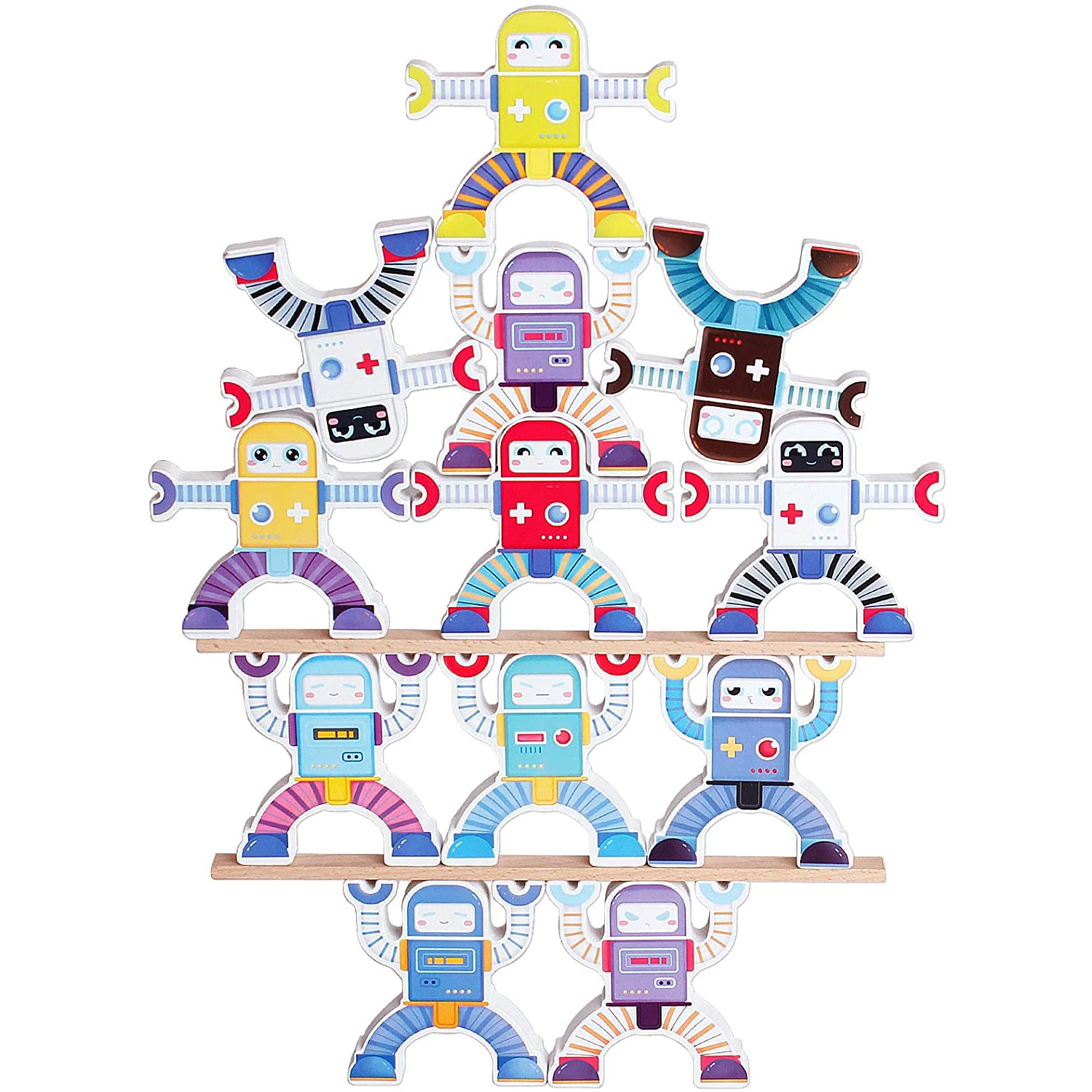 

Wooden Robots Stacking Balancing Block Puzzle Game Building Toy Educational Montessori for Kids Developing Intelligence Play Kit