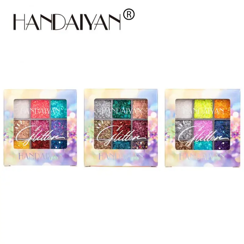 

HANDAIYAN 9 Colors Face Glitter Big Sequins Eyeshadow Palette Waterproof Gold Shimmer Eye Shadow Gel Eyes Makeup Pigment Lasting