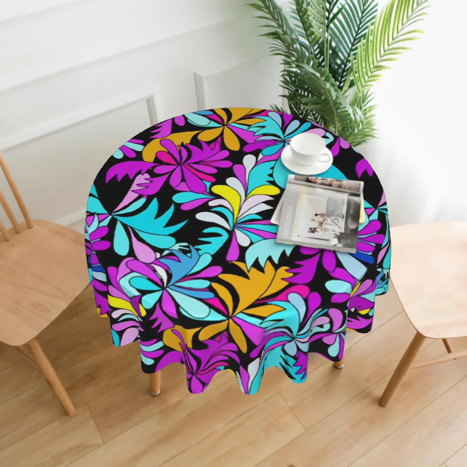 

Abstract Psychedelic Graffiti Flowers Round Tablecloth Waterproof Table Cloth Wrinkle Free Decorative Tablecloths Cover for