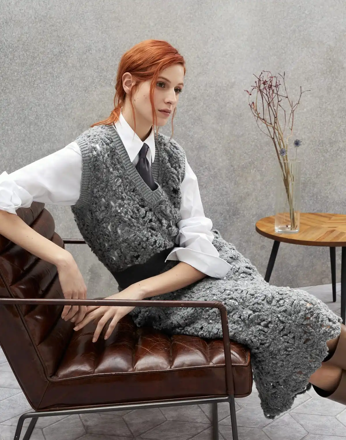 

Bru*Cuci Dazzling Flowers Embroidery Suit In Virgin Wool Knitwear Vest And Skirts Winter New Clothing 2 Pcs Sets For Women