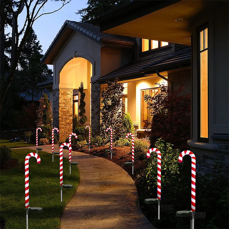 

Solar Light String Christmas Candy Cane Lights Outdoor LED Home Garden Ground Plug Crutch New Year Christmas Decor Lawn Lights