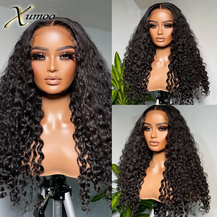 Xumoo Deep Wave Frontal Wig Human Hair 13x4 Curly Lace Front Wig Transparent Lace Water Wigs 180 Density Brazilian Remy Women