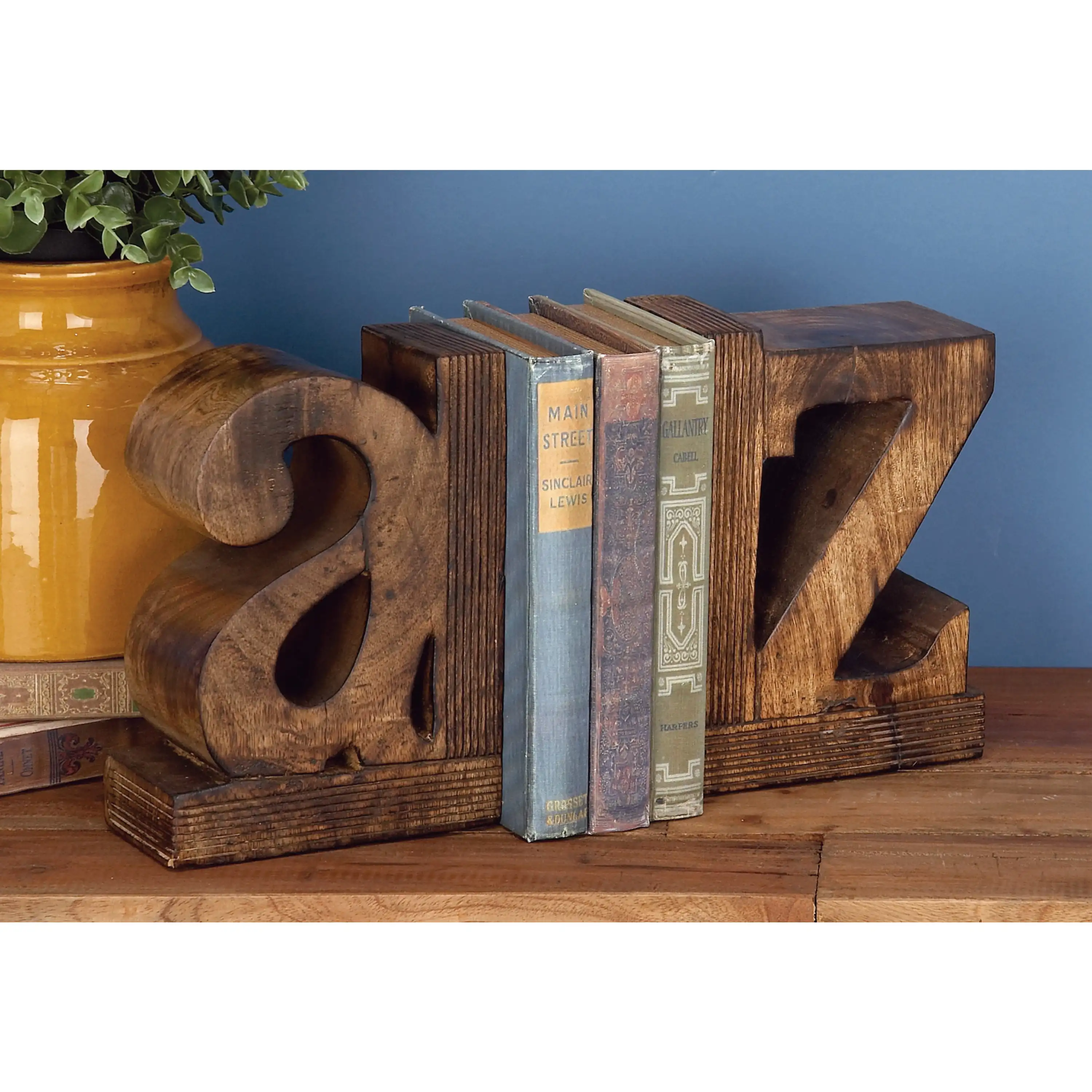 

6" A Z Brown Mango Wood Bookends (Set of 2)