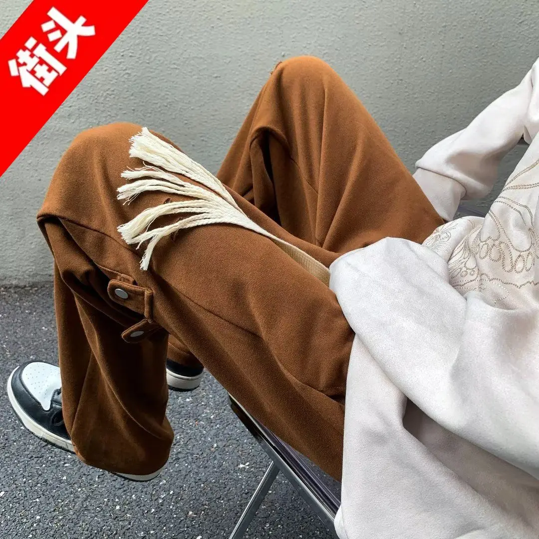 Бордовые брюки большого размера американские спортивные штаны в стиле хип-хоп