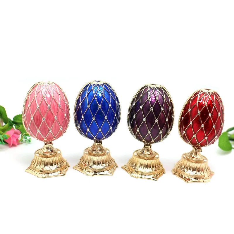 Faberge Egg Trinket Box & Clock Handmade Crystals Egg Shaped Hinged Trinket with Clock inside