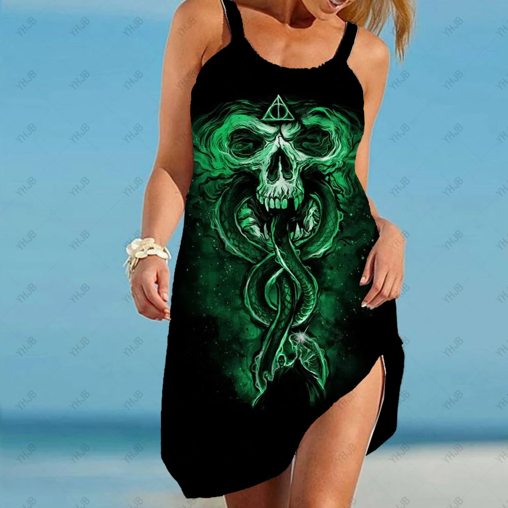 

Ladies Summer Beach Dress Knight Sword Fashion Sexy Sleeveless Cool Print Hem Loose Beach Dress Summer Beach Vacation Sundress