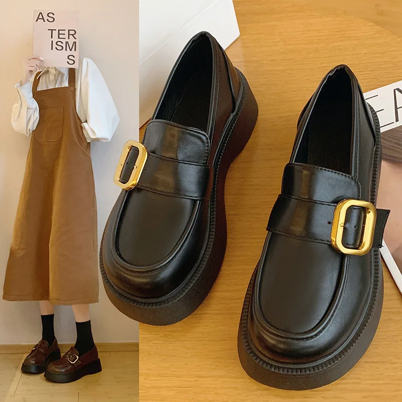 

British Style Women's Loafers 2022 New Casual Retro Flat Beanie Shoes Women