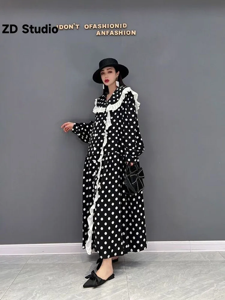 

[ZD Studio] 2023 New Fashion Dress Chiffon Polka Dot Casual Slim Loose Fit Women's Wear