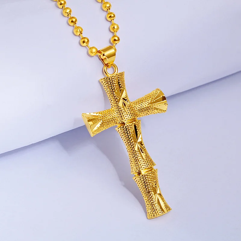 

Cross Shape 14k Yellow Gold Plated Pendant Necklace for Women Christian Faith Clavicle Chain Bithday Fine Jewelry Gifts
