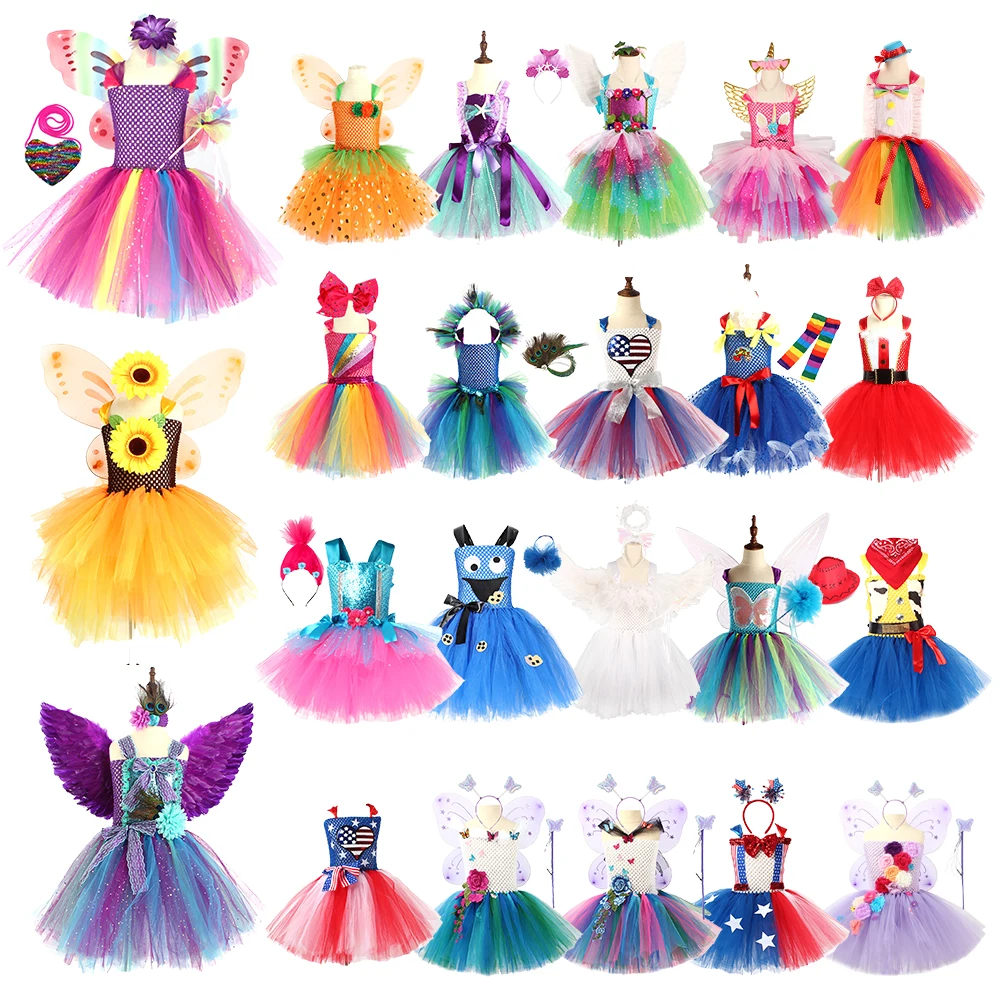 

Детское фатиновое платье с крыльями из перьев, для Хэллоуина