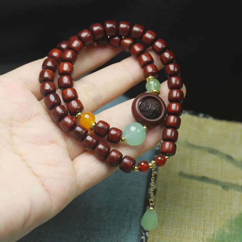 

Natural Rosewood Double Layer Buddha Beads Bracelet Men and Women Jade Pendant Buddhist Meditation Prayer Beads Hand String
