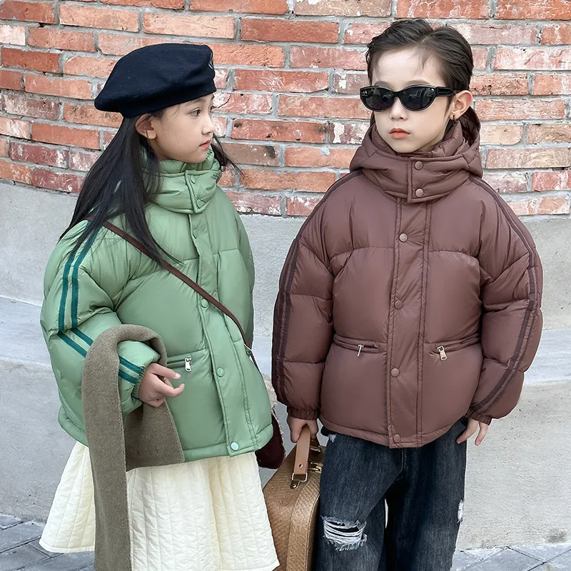 Детский пуховик осенне-зимний утолщенный капюшон из полиэфирного волокна с