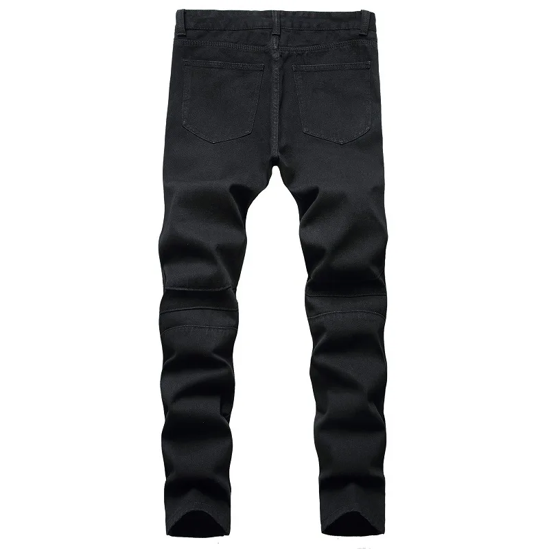 Fashion White Motorcycle Jeans Men's Personality Men's  Pants Solid Color Casual Denim Jeans for Men Straight Spliced 90s Jeans