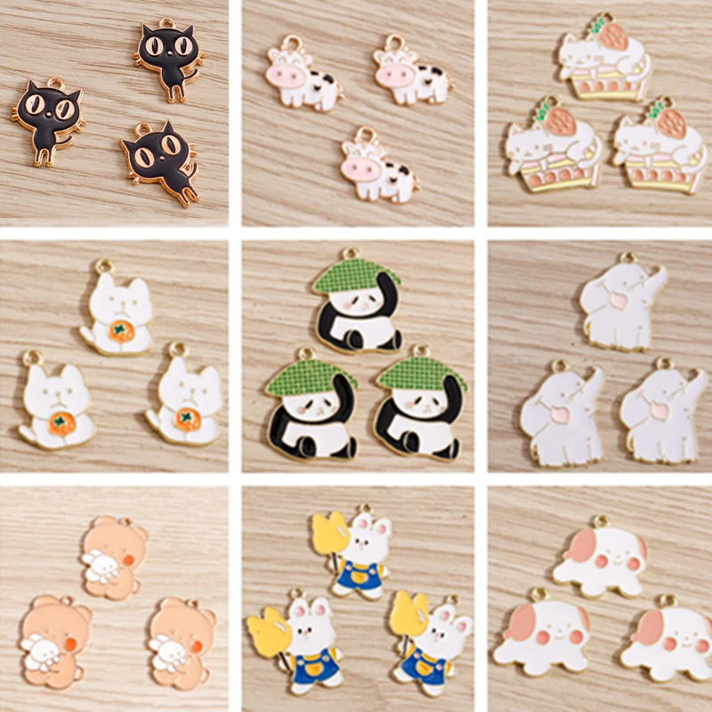 

10pcs Animal Charms Cartoon Enamel Panda Rabbit Cat Elephant Charms for Jewelry Making Necklaces Earrings DIY Crafts Accessories