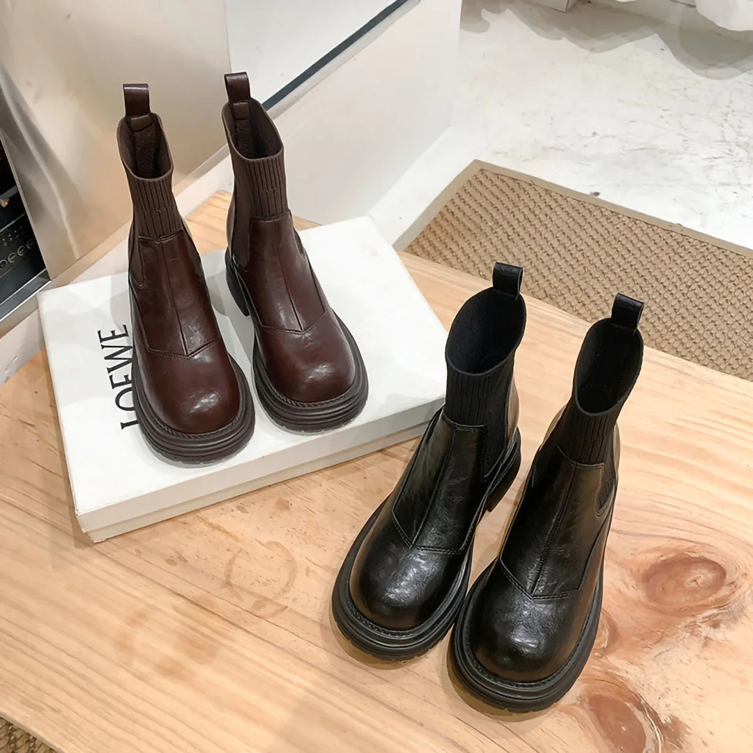 Martens Boots женские осенне-зимние новые черные ботильоны на толстой подошве