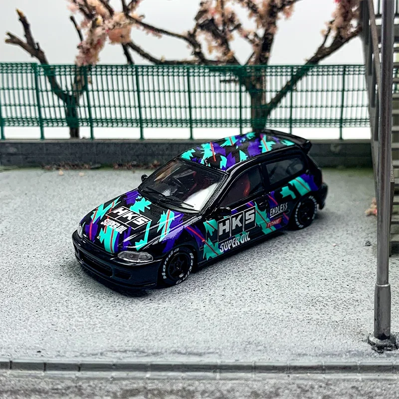 Литая под давлением модель автомобиля 1/64 Honda Civic EG6 HKS Car ModeI Sports Play Vehicles Original Box