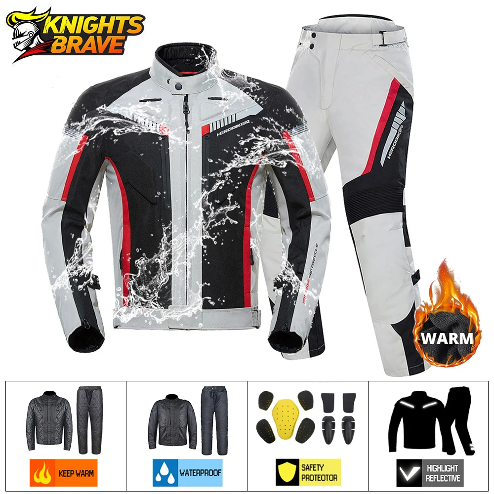Winter Motorcycle Jacket Pants Suit Cold-proof Waterproof Men Motorbike Riding Jacket Protective Gear Veste Chauffante Homme