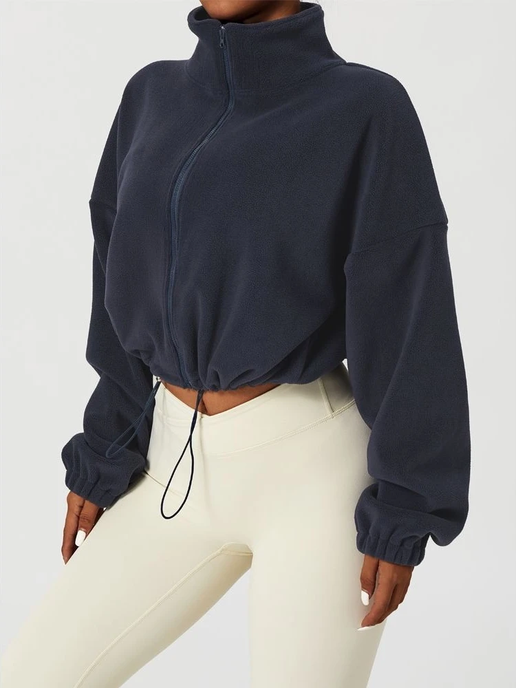 

ADAgirl Women Sport Short Zipper Jackets Long Sleeve Solid Tops Outdoor Drawstring Fitness Coats Female Spring Gropcore Clothes