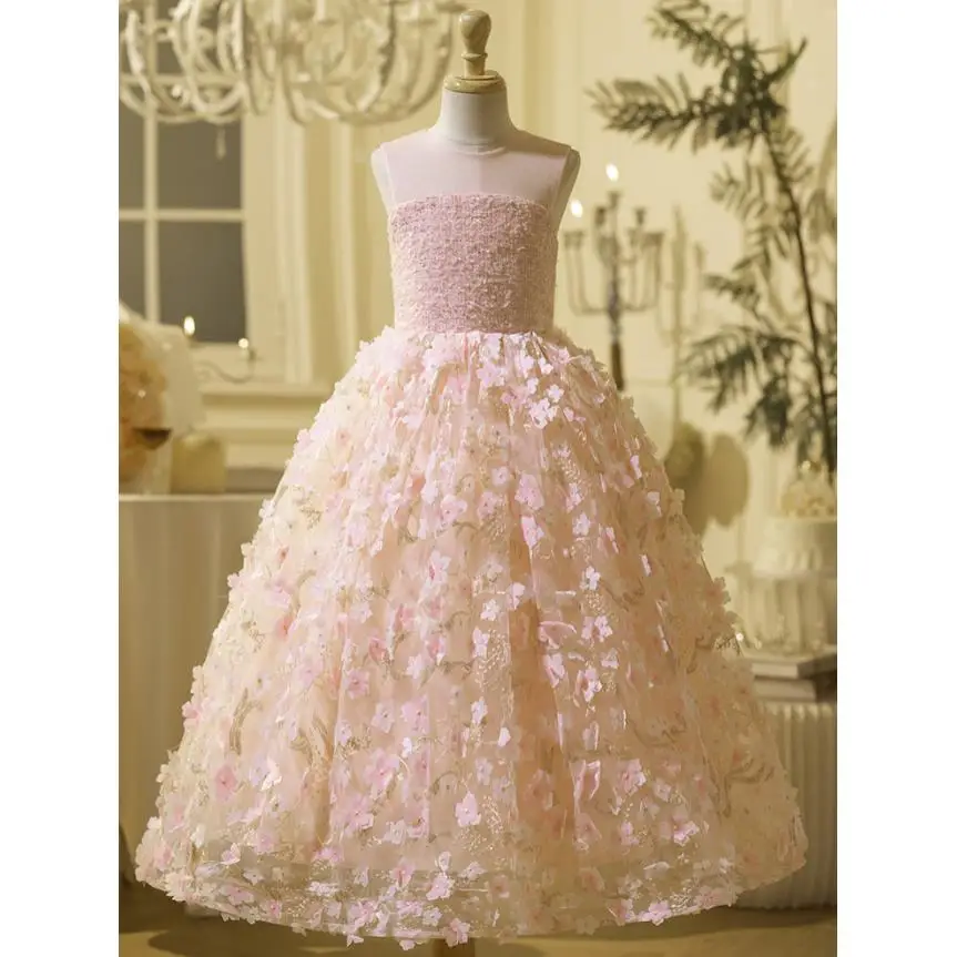 Детское розовое вечернее платье для ведущего пианино выступления на свадьбу