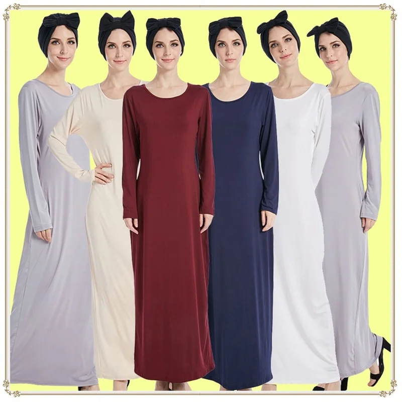 Bottoming Inner Stretch Women's Long Dress Abaya Femme Muslim Sets Gandoura Best Selling Saudi Arabia Free Shipping Islamic