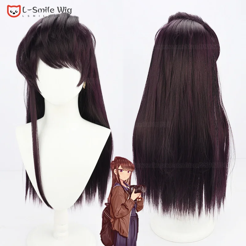 

Komi Shoko Cosplay Wig Anime Komi-san Wa Comyushou Desu 65cm Long Dark Purple Heat Resistant Hair Halloween Party Wigs + Wig Cap