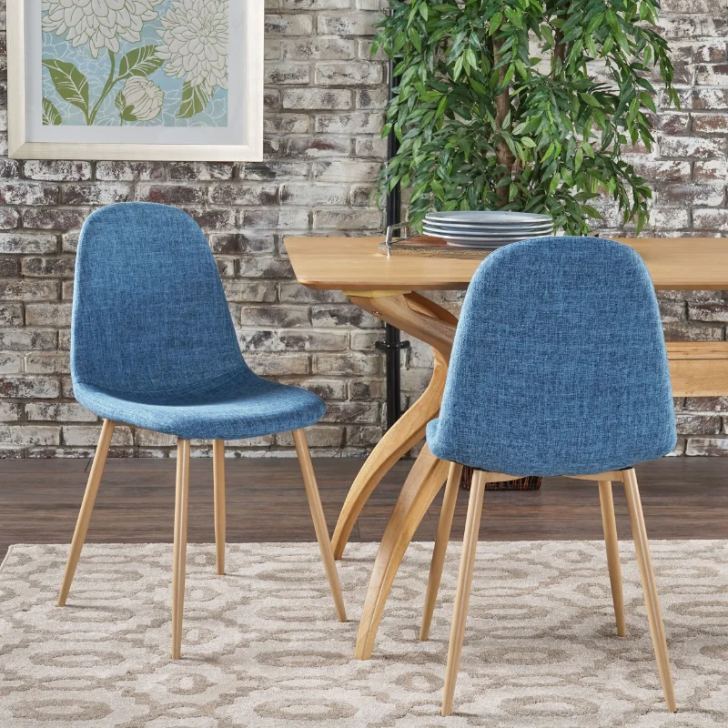 

Remy Mid Century Modern Fabric Dining Chairs, Set of 2, Muted Blue