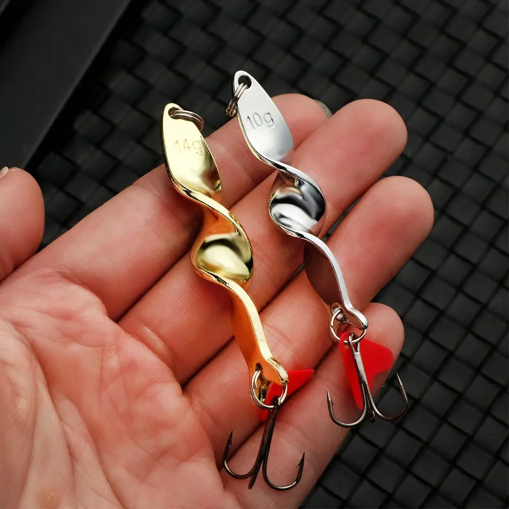 

10g/14g/21g/28g Rotating Metal Spinner Spoon Fishing Lure Baits For Trout Pike Pesca Fish Treble Hook Gold Silver Fishing Tackle