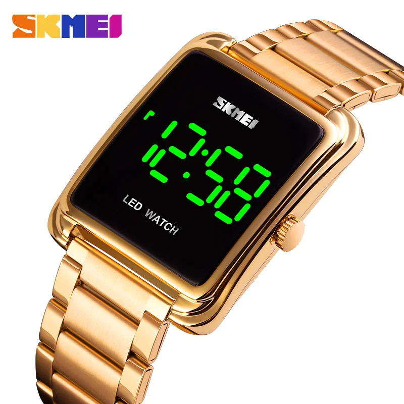 

SKMEI Gold Watch LED Digit Watch Men Waterproof Date Digit Wristwatches Man Stainless Steel Strap Thin Electronic Clock Fashion