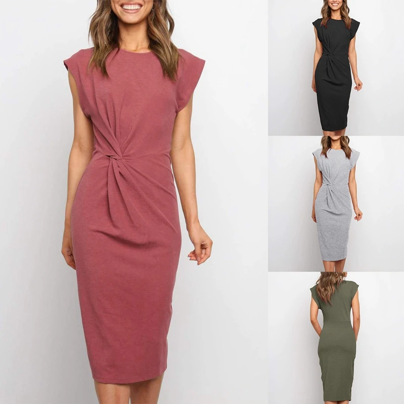 

Women's Casual Sleeveless Twisted Slim Solid Color Vest Dress