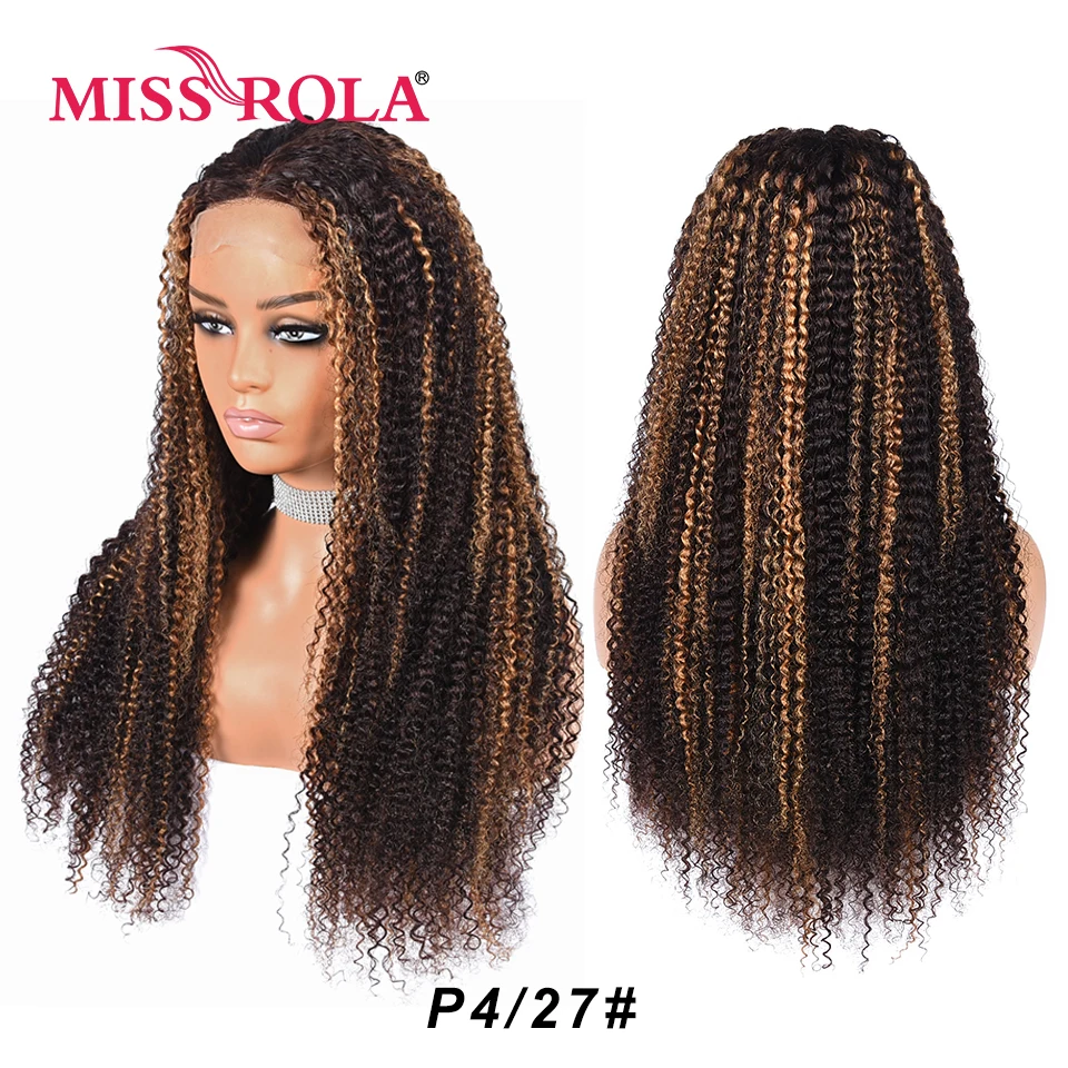 Miss Rola Brazilian Human Hair Curly Wigs 180% Density 4x4 Lace Closure Wig Kinky Curly Hair Wig Remy Pre Plucked With Baby Hair