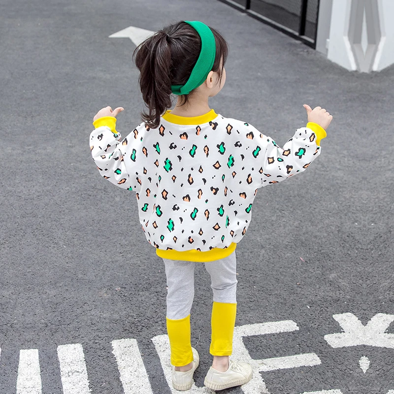 Children's Clothing Girls Clothes Spring Autumn Two-piece Sweet Printed Sports Top coat + Pants 1-5 Years Beibei Fashion garment