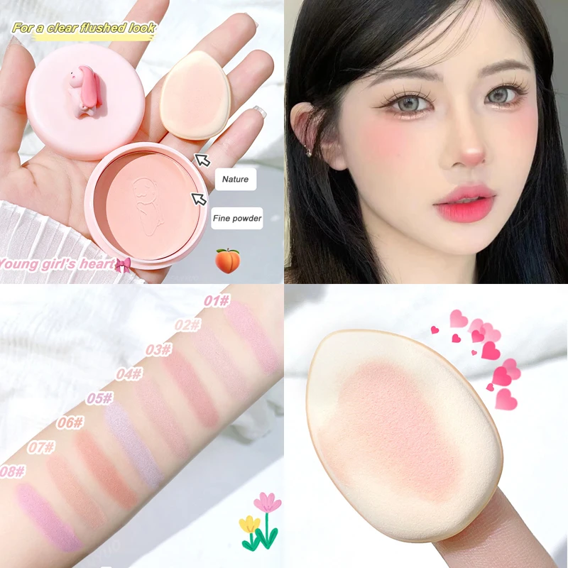 

Macaron Box Blush with Mini Puff Cheek Tint Blusher Powder Natural Pure Mineral Pigment Matte Contour Blush Pallete Face Makeup