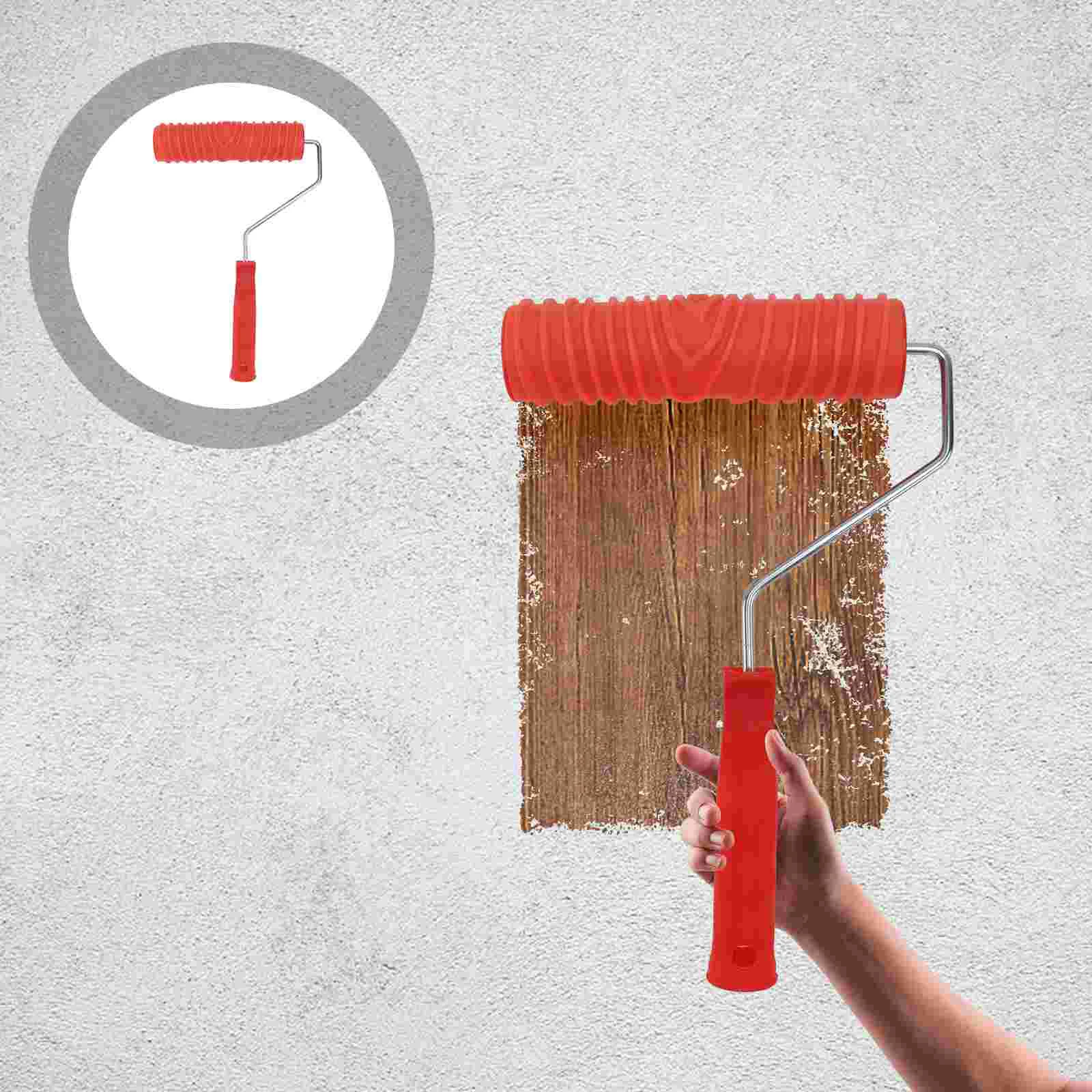 

7 Inch Wood Graining Roller Household Wall Red Roller with Handle DIY Rubber Empaistic Wood Grain Tool for Home Effect marbling