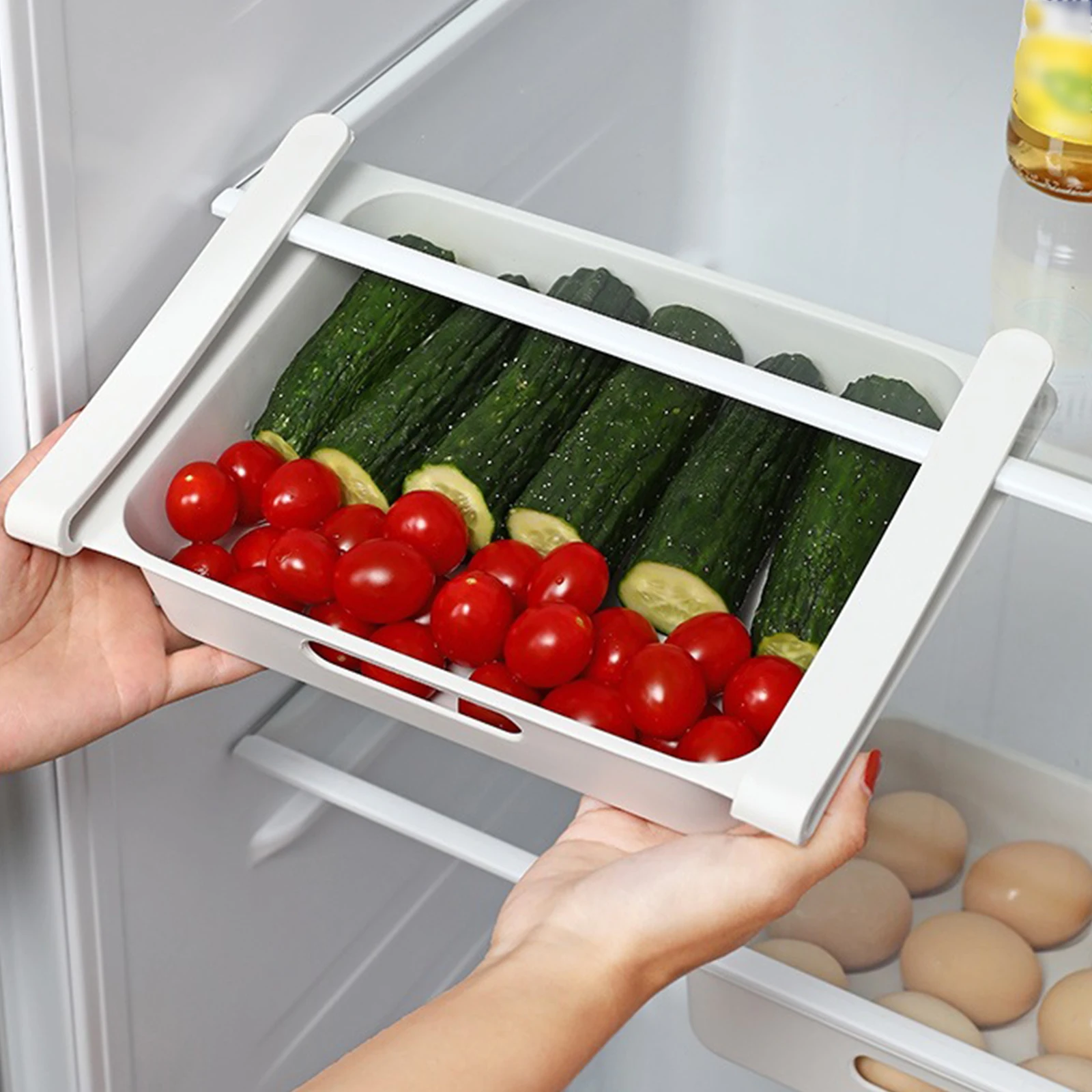 

Kitchen Egg Food Storage Box Plastic Clear Organizer Slide Under Shelf Drawer Box Rack Holder Refrigerator Drawer