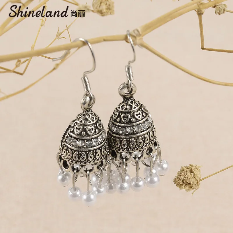 

Vintage Jhumka Bollywood Beads Small Bell Tassel Drop Earrings Silver Color Alloy Ethnic Jewelry For Women Gift 2021