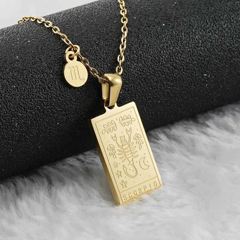 

Stainless Steel 12 Constellation Necklace Men Square Initial Necklace Titanium Steel Tag Round Small Pendant Chain Jewelry