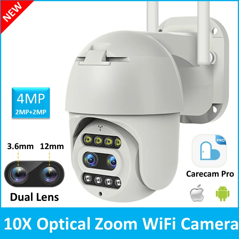 

2022 New Arrival 10X Zoom Carecam Pro Dual Lens Night Vision Outdoor Wireless Security WiFi CCTV PTZ IP Camera