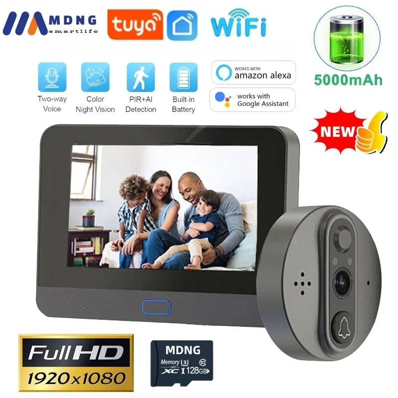 Tuya Smart Door Peephole WIFI Camera Digital Door Viewerfinder 1080P Electronic Interphone Wireless Video Doorbell for Home Door