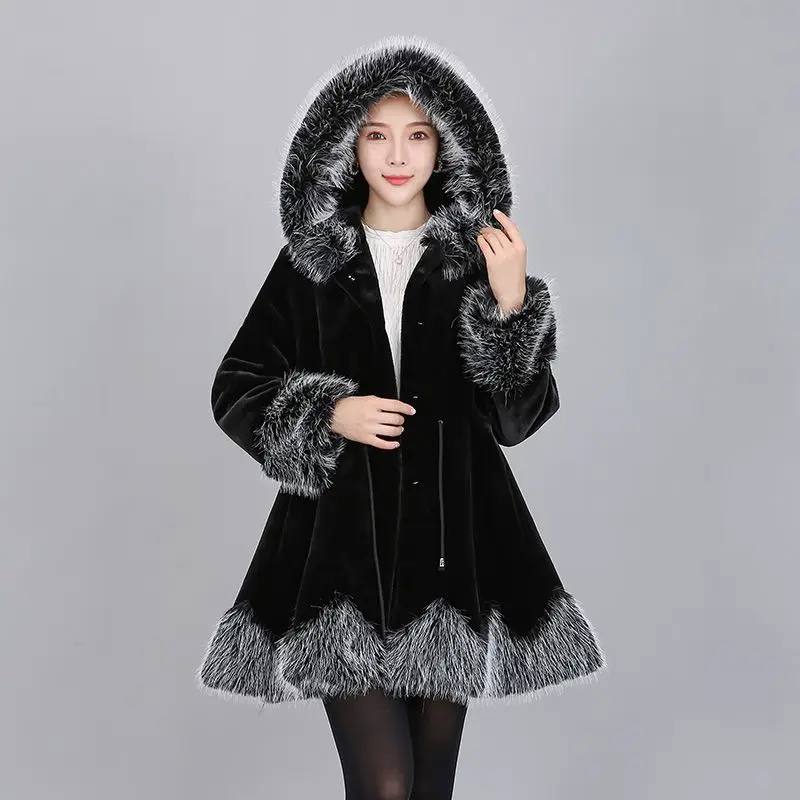 

Новинка 2022, пальто из искусственного меха, куртки, женская зимняя меховая Толстая длинная куртка, Новая модная женская верхняя одежда с воро...