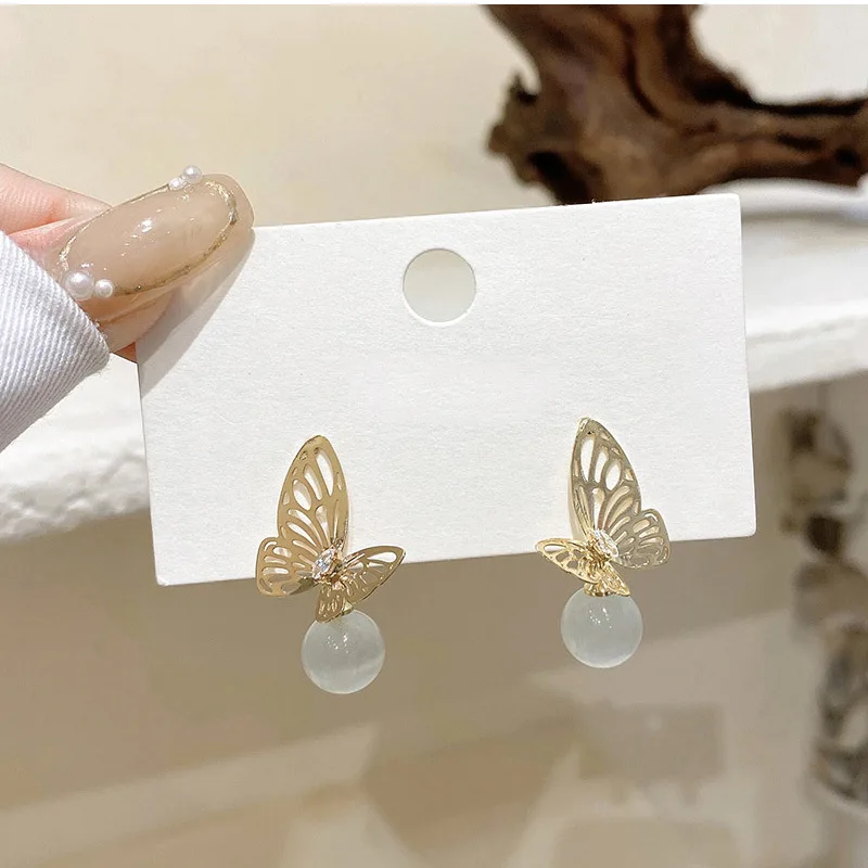 

Korean Fashion Gold Color Hollow Butterfly Drop Earrings for Women Elegant Natural Stone Opal Dangle Ear Earring Wedding Jewelry