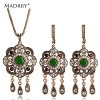 madrry alloy metal turkish vintage jewelry sets necklace earrings resin crystal sculpture flowers antique silver color bijoux