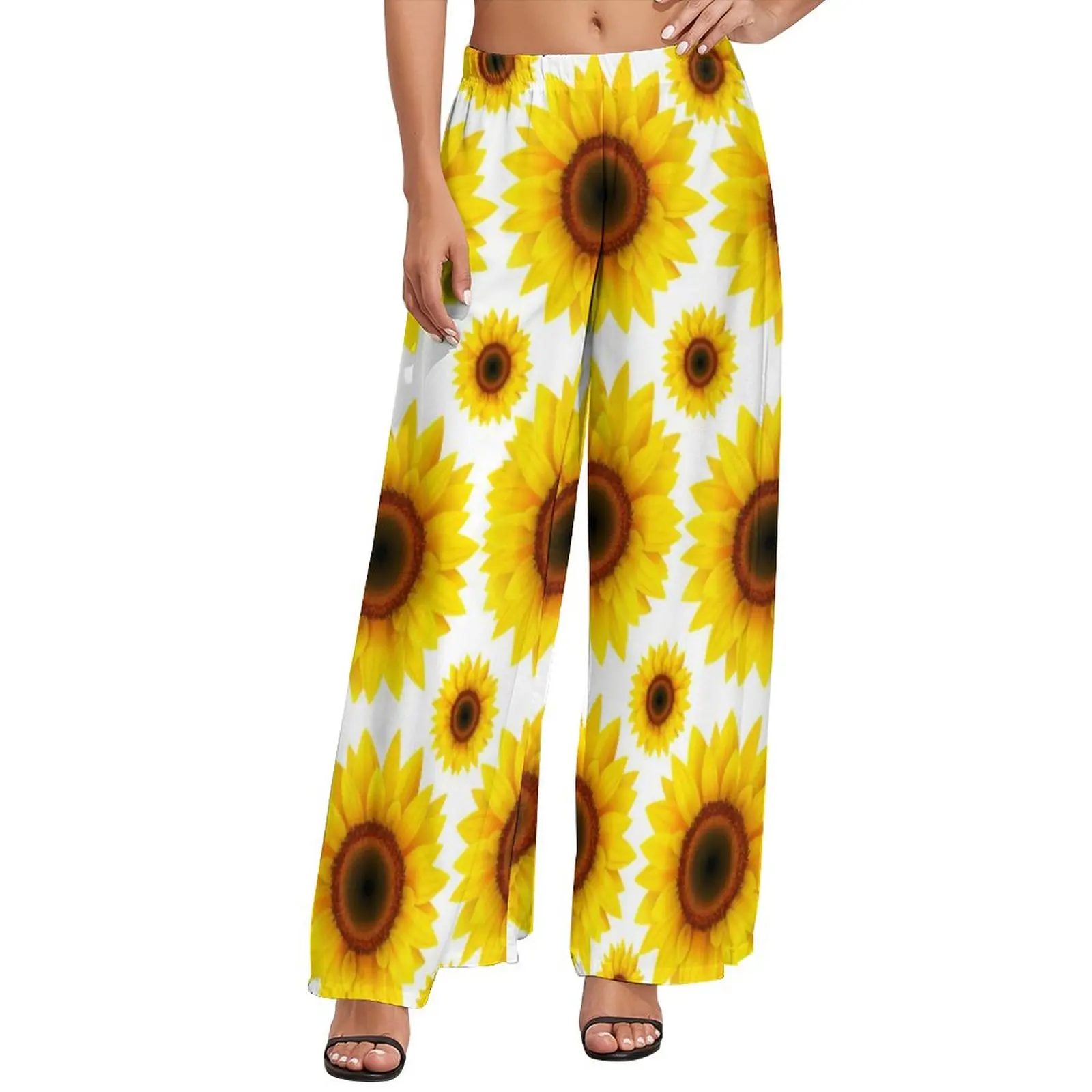 Cheerful Sunflower Pants Summer Yellow Sunflowers Print Sexy Wide Pants Woman Big Size Korean Fashion Print Straight Trousers