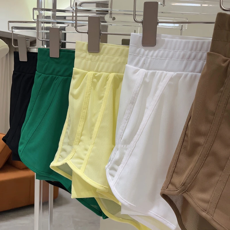 Lulu Sports Shorts Fake two-piece Anti-slip Running Gym Fitness Shorts Mesh Gauze Breathable Pilates Yoga Training Pants