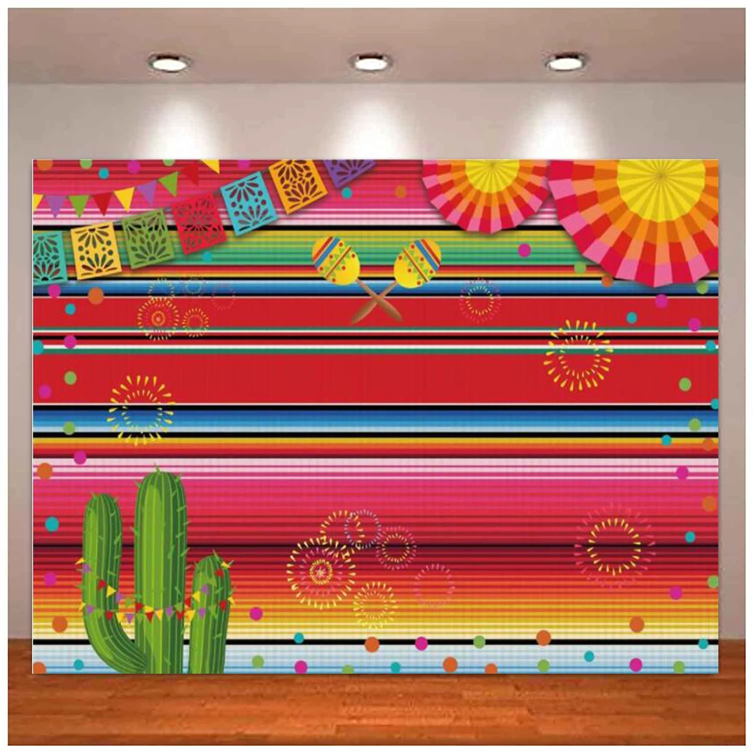 

Fiesta Colorful Stripes Photography Backdrop Birthday Cinco De Mayo Luau Party Decor Banner Mexican Festival Cactus Background