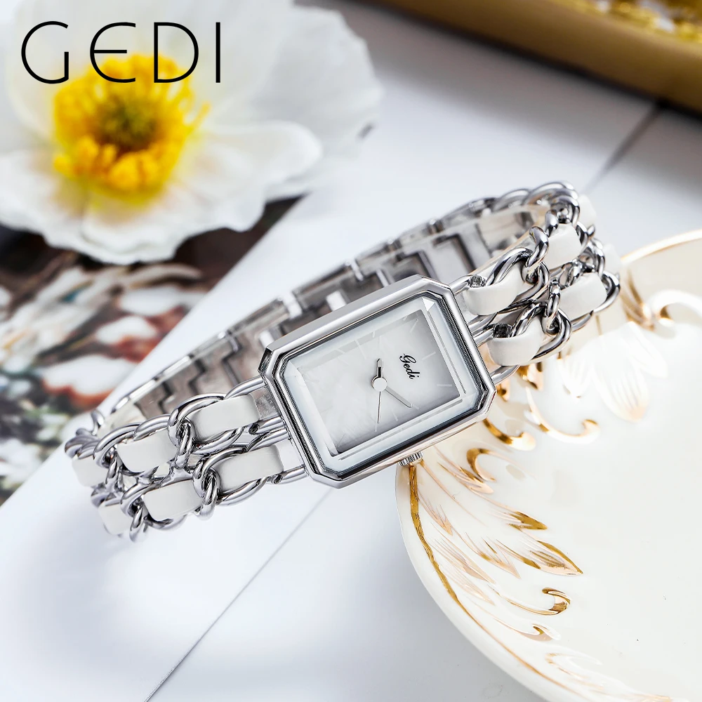 GEDI Rectangle Gold Bracelet Watch Women Fashion Quartz Wrist Watches Luxury Brand Waterproof Silver Lady Clock Relogio Feminino